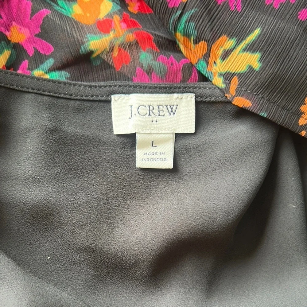 J. Crew Red and Pink Puff Sleeve Blouse